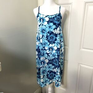 28 Palms Women's Tropical Print Spaghetti Strap Shift Dress Blue & White Size M